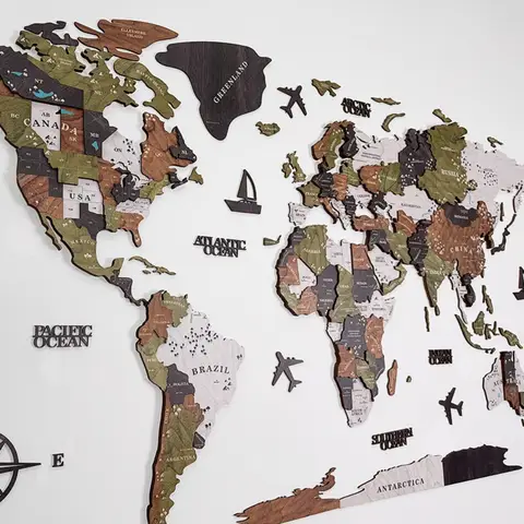 Yingsu Nordic world 3d three-dimensional solid wood map wall sticker wall decoration creative living room background wall