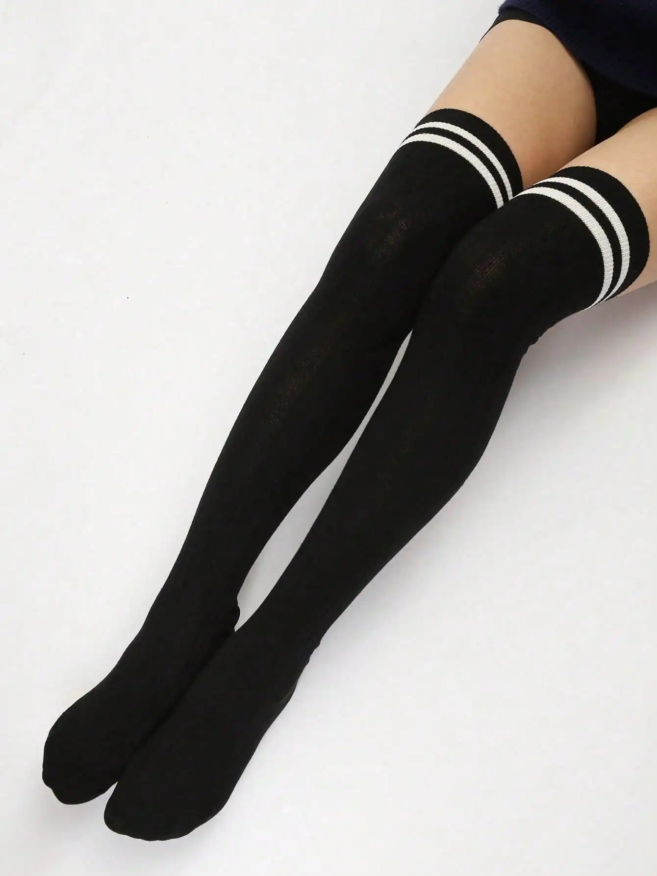 Women's Black Over-the-Knee Socks with White Stripes, Y2K Style, All-Season Comfort Fit
Women's Black Over-the-Knee Socks with White Stripes, Y2K Style, All-Season Comfort Fit