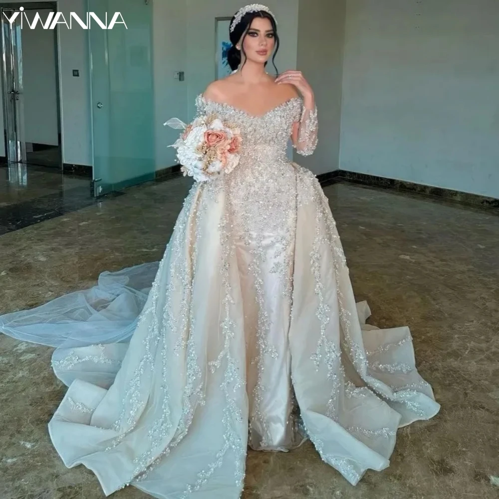 Elegant Off The Shoulder Bridal Dress Sparkly Sequins Pearls Wedding Gown Luxury Mermaid Long Bride Robe Vestido De Novia
Elegant Off The Shoulder Bridal Dress Sparkly Sequins Pearls Wedding Gown Luxury Mermaid Long Bride Robe Vestido De Novia