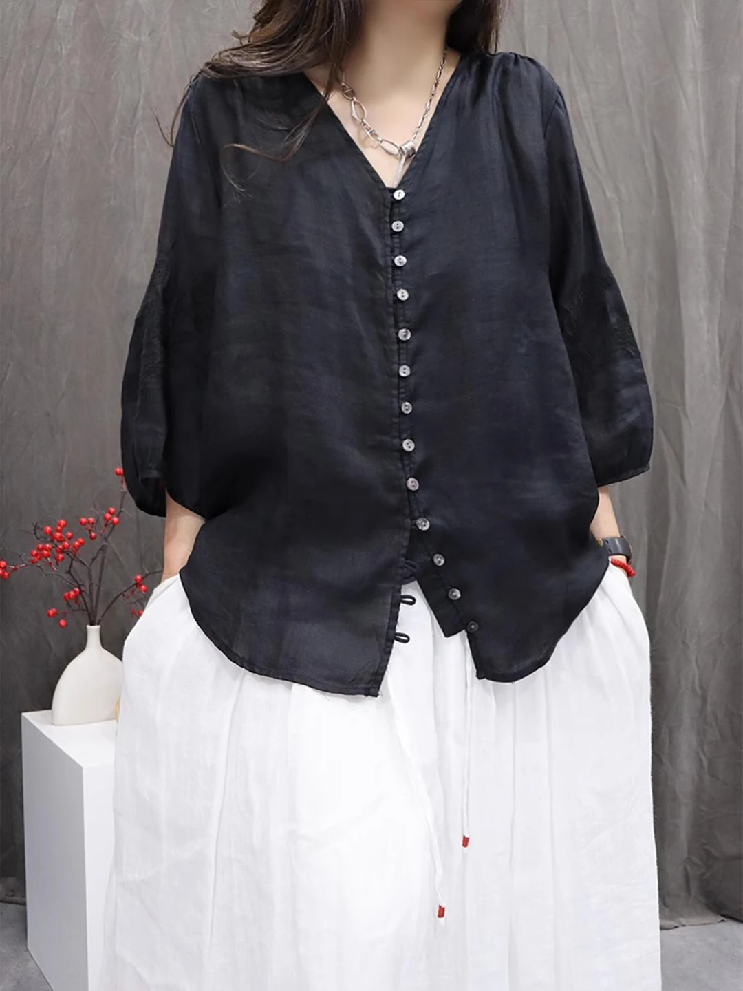 Retro Heavy Embroidery Cotton Linen irt Women Summer Versatile Loose Casual Thin Sun Protection Linen Lantern Sve Top
Retro Heavy Embroidery Cotton Linen irt Women Summer Versatile Loose Casual Thin Sun Protection Linen Lantern Sve Top