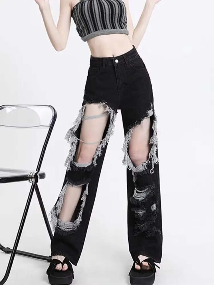 New Y2k Black Broken Hole Jeans All-Match Distressed Women High Street Hip Hop High Waist Straight Loose Trousers
New Y2k Black Broken Hole Jeans All-Match Distressed Women High Street Hip Hop High Waist Straight Loose Trousers