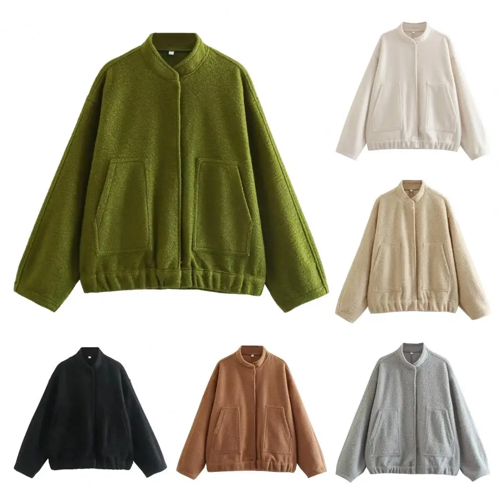 Woman's Jacket Autumn New Round Neck Long Sleeve Pocket Hidden Button Loose Jackets Coat Female Outerwear
Woman's Jacket Autumn New Round Neck Long Sleeve Pocket Hidden Button Loose Jackets Coat Female Outerwear