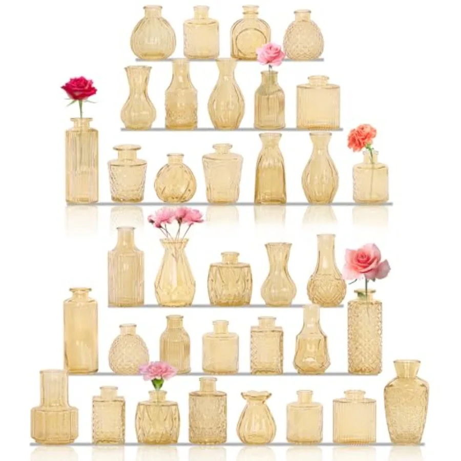 36Pcs Bud Vases Set Small Vintage Glass Bottles Bud Vases in Bulk Multiple Shape Cute Glass Vases for Rustic Wedding Centerpiec
36Pcs Bud Vases Set Small Vintage Glass Bottles Bud Vases in Bulk Multiple Shape Cute Glass Vases for Rustic Wedding Centerpiec