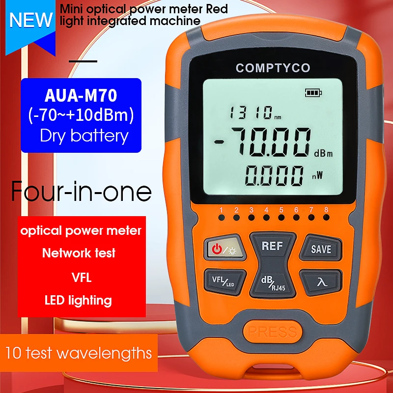 Оптический измеритель мощности COMPTYCO AUA-M70 Mini (OPM) и визуальный локатор повреждений (VFL) 1/10/15/30/50 мВт, универсальный тестер для оптоволокна, инструмент для FTTH
Оптический измеритель мощности COMPTYCO AUA-M70 Mini (OPM) и визуальный локатор повреждений (VFL) 1/10/15/30/50 мВт, универсальный тестер для оптоволокна, инструмент для FTTH