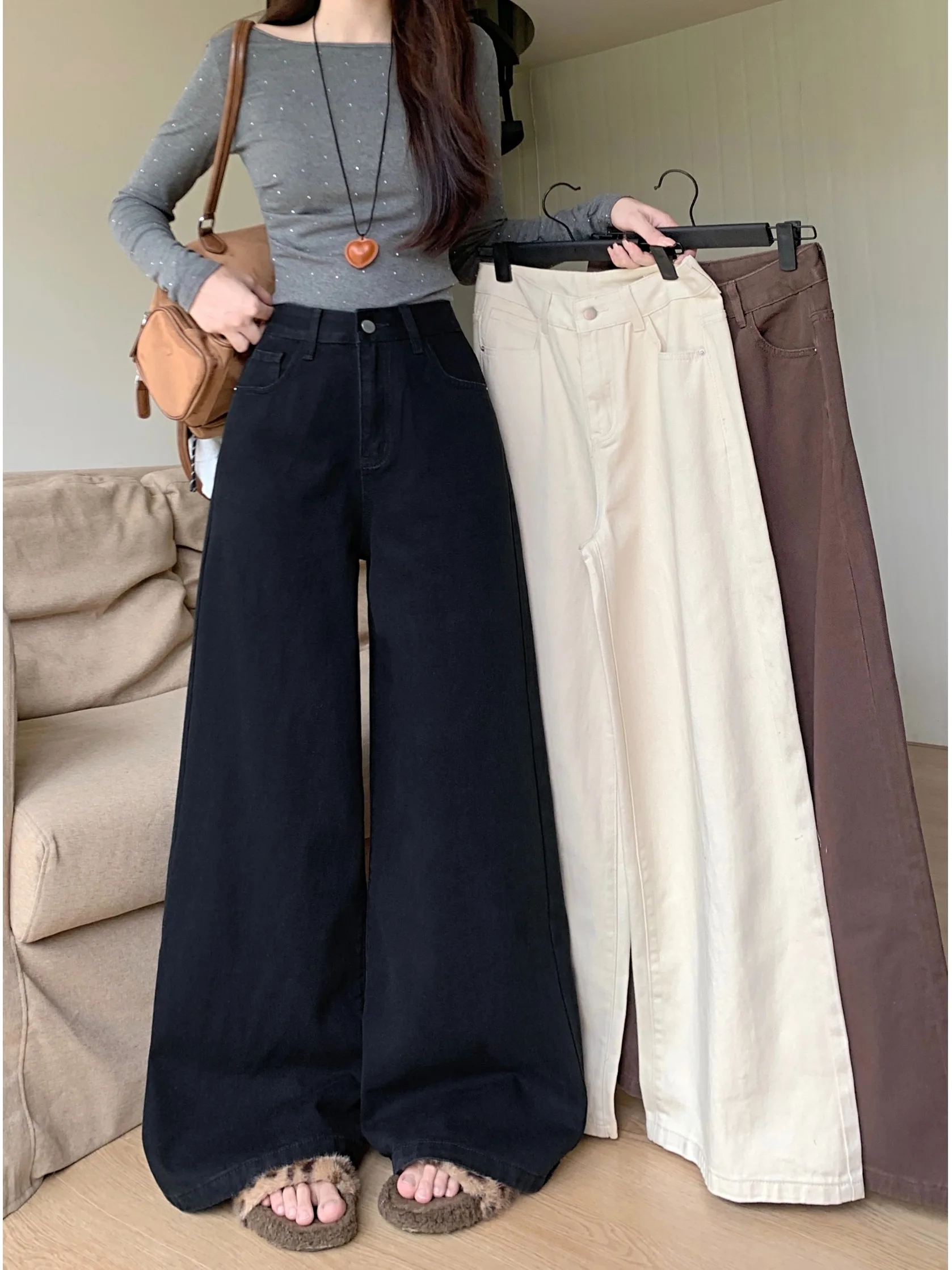 High Waist Wide Leg Floor Length Pure Color Loose Fit Casual Jeans Women's Summer New Style Versatile Lazy Loose Long Pants
High Waist Wide Leg Floor Length Pure Color Loose Fit Casual Jeans Women's Summer New Style Versatile Lazy Loose Long Pants
