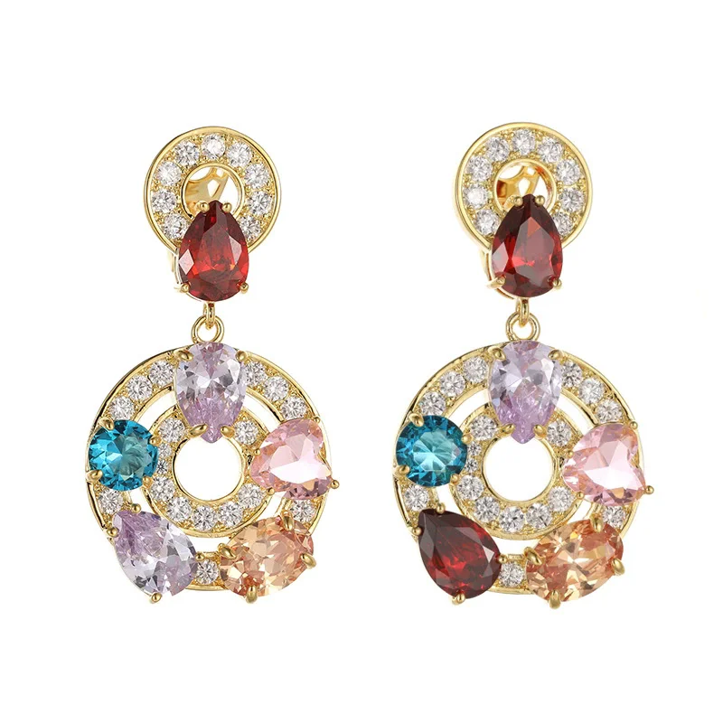 Multi Color Crystal Zircon Round Circle Earrings Luxury Designer Gold Plated Party Jewelry For Women Wholesale
Multi Color Crystal Zircon Round Circle Earrings Luxury Designer Gold Plated Party Jewelry For Women Wholesale