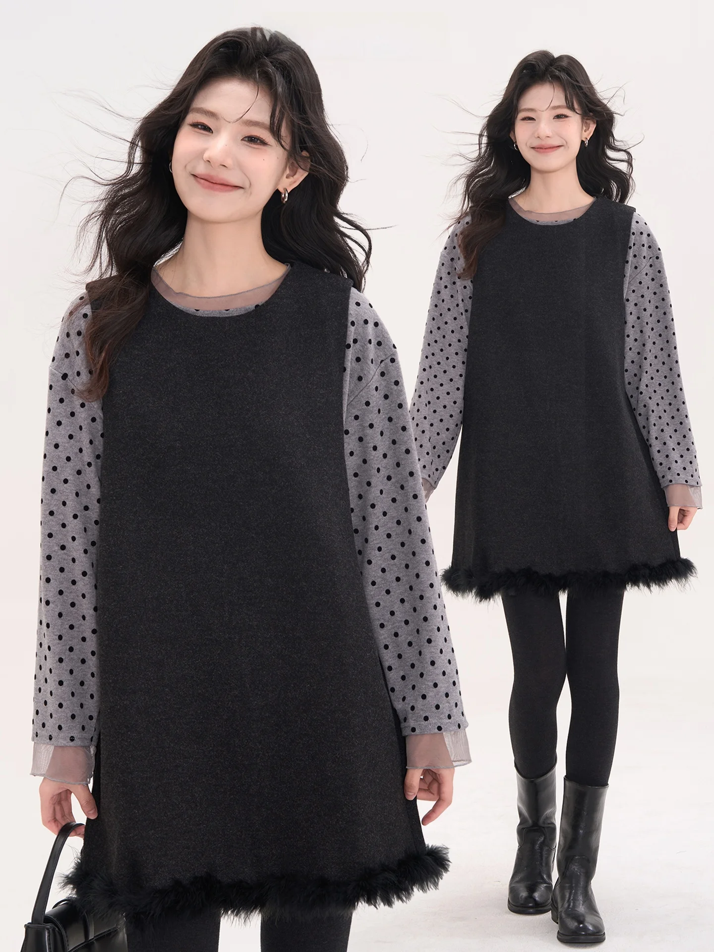 Heme Autumn Winter Woolen Vest Dress Women's Fashionable Lace Trimmed H-Line Long Sleeve round Neck Travel Outfit Ladies' Gown
Heme Autumn Winter Woolen Vest Dress Women's Fashionable Lace Trimmed H-Line Long Sleeve round Neck Travel Outfit Ladies' Gown