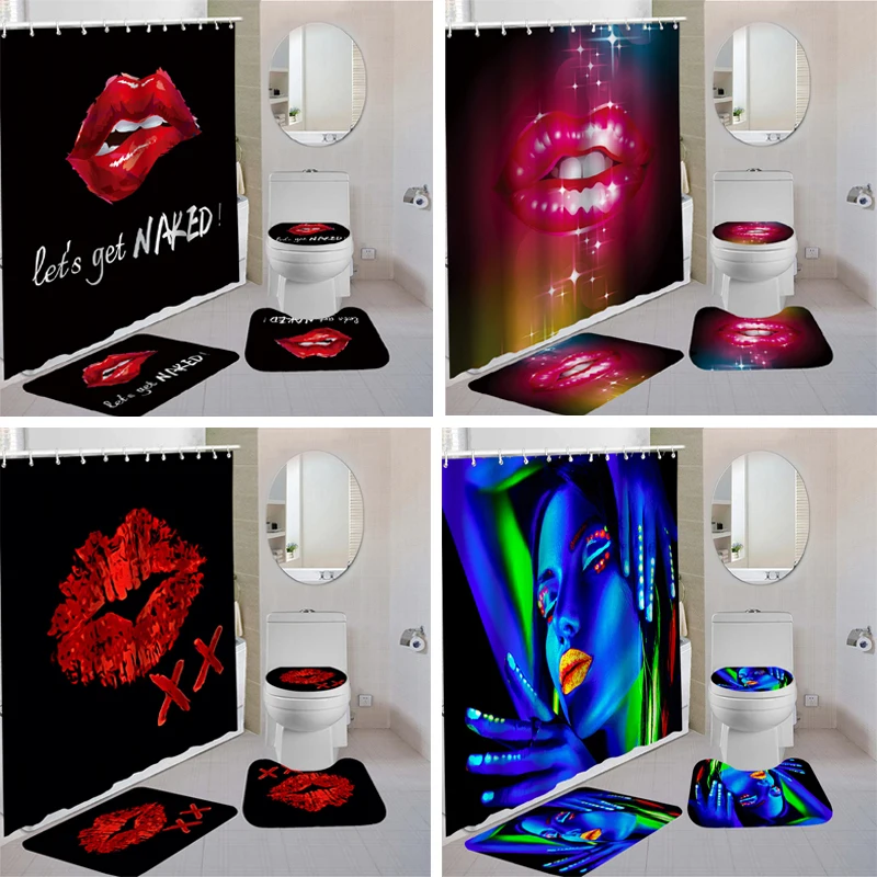 Waterproof Bathroom Set Shower Curtain Set with Hook Toilet Seat Cover Bath Mat Non-slip Rug Carpet Red Lip Christmas Home Decor
Waterproof Bathroom Set Shower Curtain Set with Hook Toilet Seat Cover Bath Mat Non-slip Rug Carpet Red Lip Christmas Home Decor