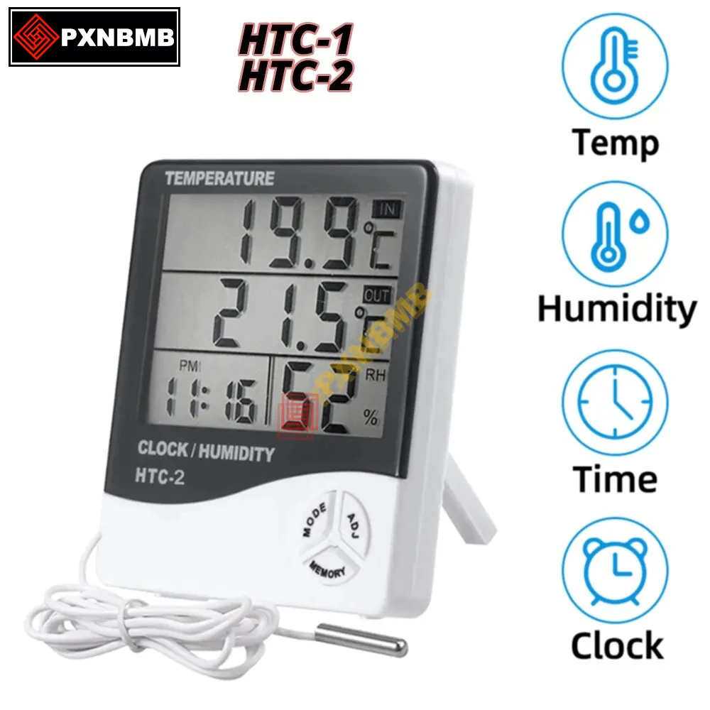 HTC-1 HTC-2 LCD Electronic Digital Temperature Humidity Meter Home Thermometer Hygrometer Indoor Outdoor Weather Station Clock
HTC-1 HTC-2 LCD Electronic Digital Temperature Humidity Meter Home Thermometer Hygrometer Indoor Outdoor Weather Station Clock