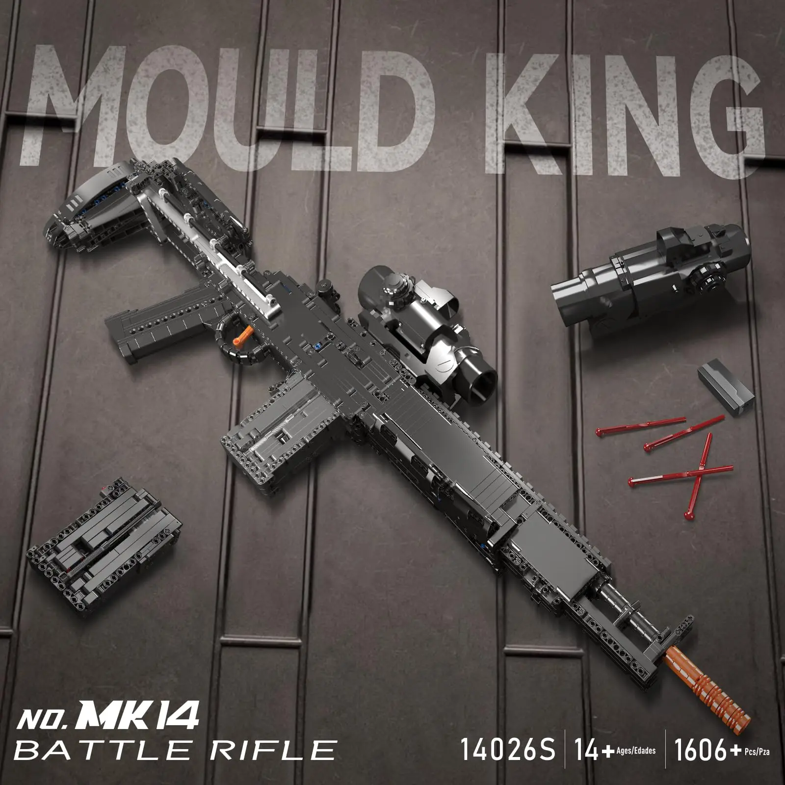 Mold King 1:1 MK14 Комплект модели военной винтовки с функцией стрельбы — 1606-комплект реалистичных строительных блоков для взрослых и подростков 14+
Mold King 1:1 MK14 Комплект модели военной винтовки с функцией стрельбы — 1606-комплект реалистичных строительных блоков для взрослых и подростков 14+
