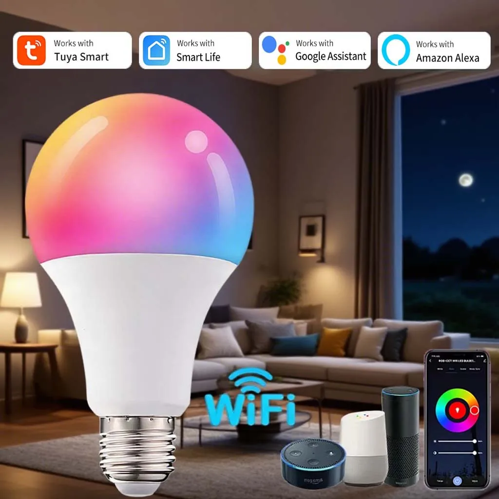 E27 Светодиодная умная лампа 10 Вт 15 Вт 20 Вт Tuya WiFi с регулируемой яркостью Светодиодная лампа с голосовым управлением AC 220 В 110 В RGB Лампа Поддержка Alexa Google Home
E27 Светодиодная умная лампа 10 Вт 15 Вт 20 Вт Tuya WiFi с регулируемой яркостью Светодиодная лампа с голосовым управлением AC 220 В 110 В RGB Лампа Поддержка Alexa Google Home