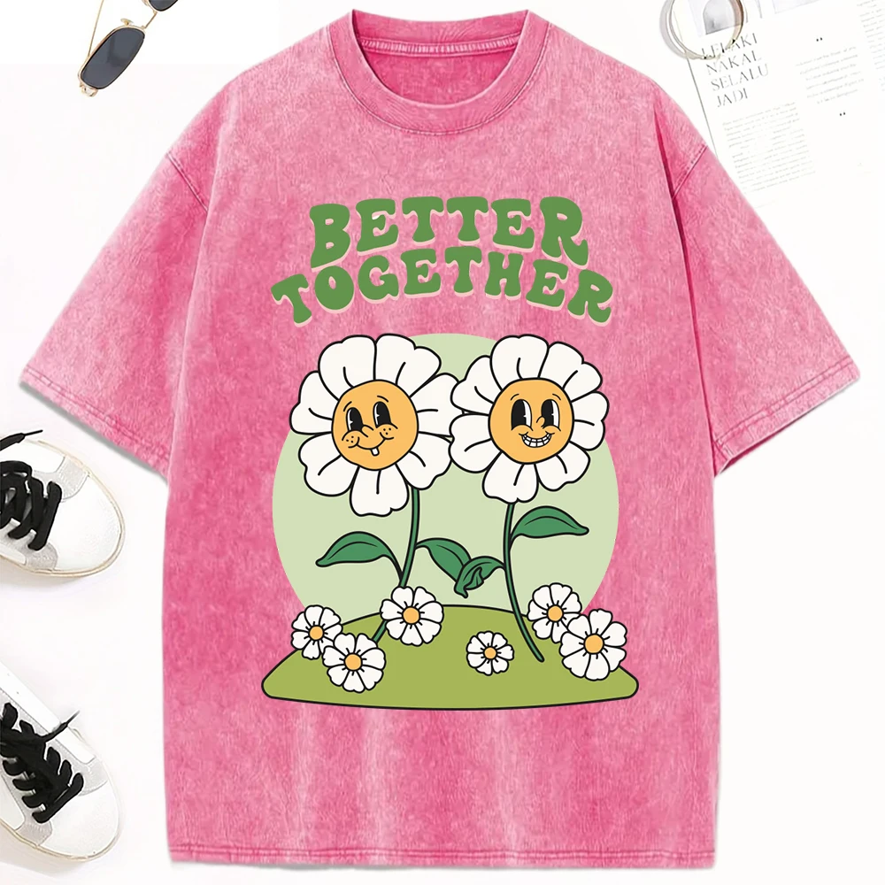 Better Together Funny Happy Flowers Print Washed T-Shirt Women Summer Casual T Shirts Hip Hop Cotton Streetwear Loose Clothes
Better Together Funny Happy Flowers Print Washed T-Shirt Women Summer Casual T Shirts Hip Hop Cotton Streetwear Loose Clothes