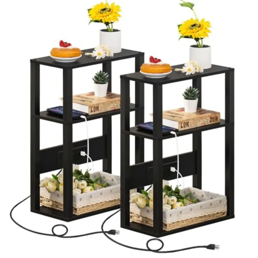 3-Tier Small Narrow Wood Side Table Set of 2 with Charging Station - Skinny Nightstand for Small Spaces, Slim Bedside Table wit
3-Tier Small Narrow Wood Side Table Set of 2 with Charging Station - Skinny Nightstand for Small Spaces, Slim Bedside Table wit