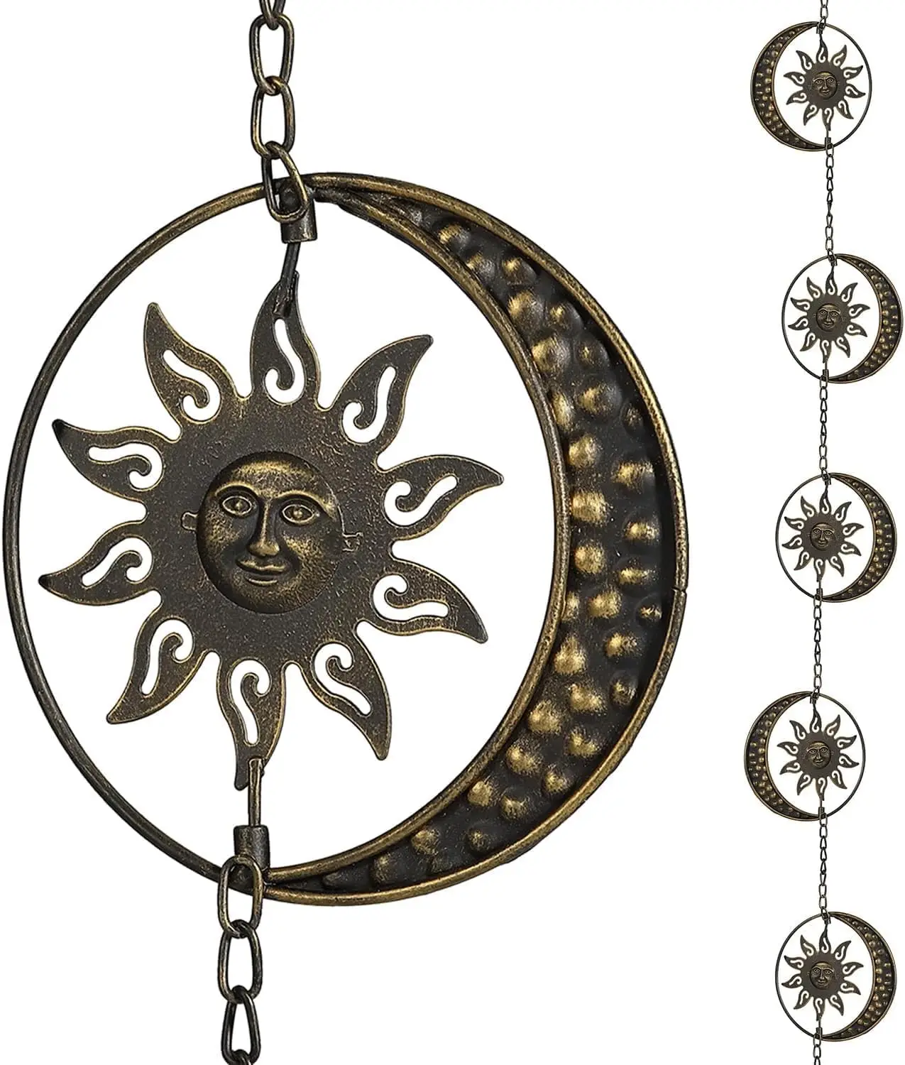 Декоративная дождевая цепь «Солнце и Луна», 8,5-футовые металлические дождевые колокольчики, винтажные вращающиеся водосточные трубы для сада
Декоративная дождевая цепь «Солнце и Луна», 8,5-футовые металлические дождевые колокольчики, винтажные вращающиеся водосточные трубы для сада