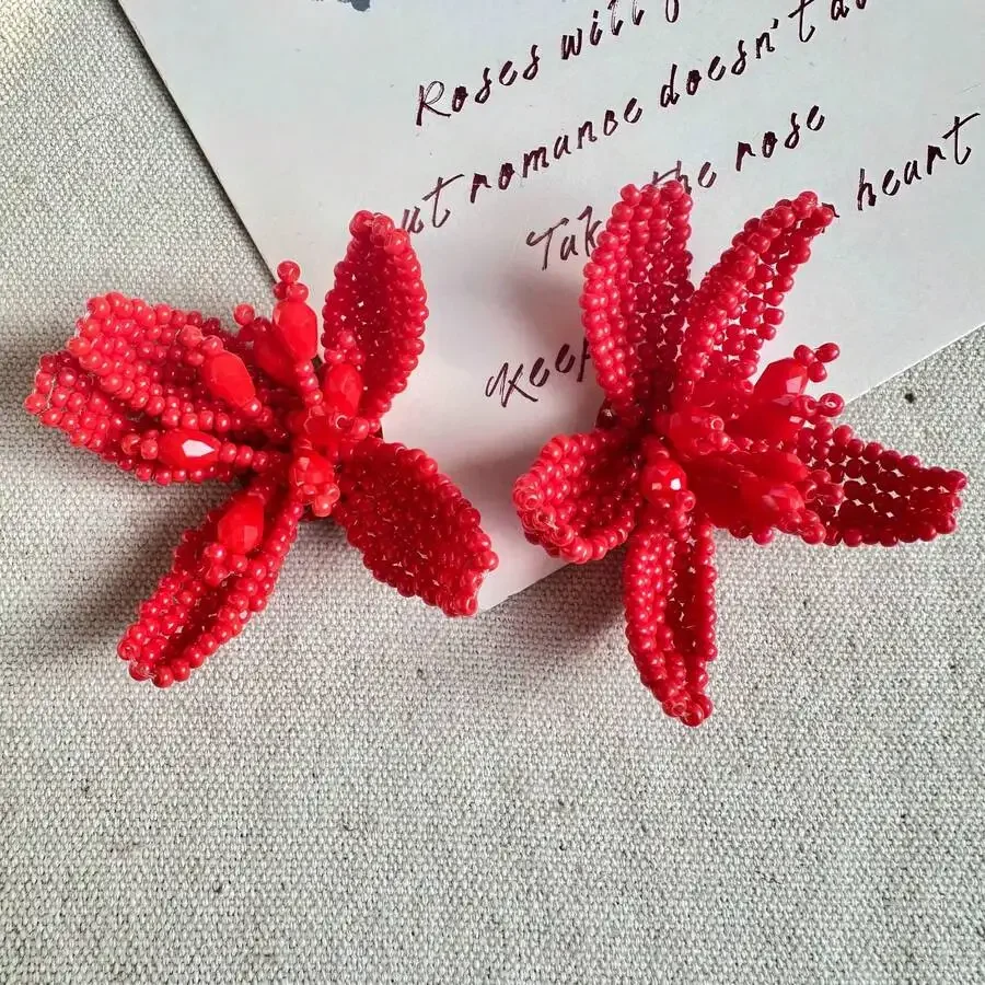 Red 3D Beaded Camellia Clip On Earrings For Women Holiday Party
Red 3D Beaded Camellia Clip On Earrings For Women Holiday Party