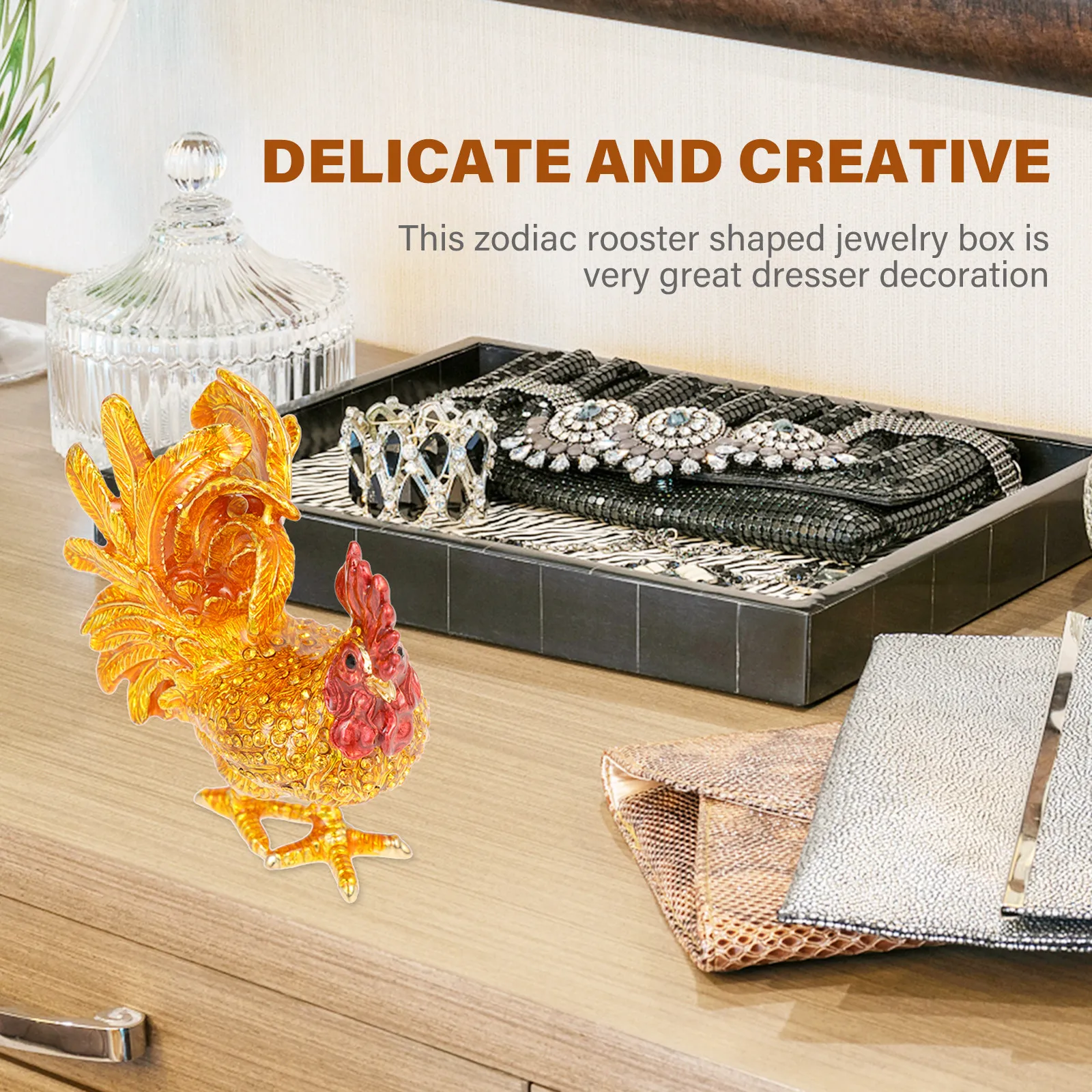 Rooster Shaped Jewelry Box Alloy Metal Jewelry Storage Case for Necklaces Bracelets Earrings Organizer Desktop Vanity Decor
Rooster Shaped Jewelry Box Alloy Metal Jewelry Storage Case for Necklaces Bracelets Earrings Organizer Desktop Vanity Decor