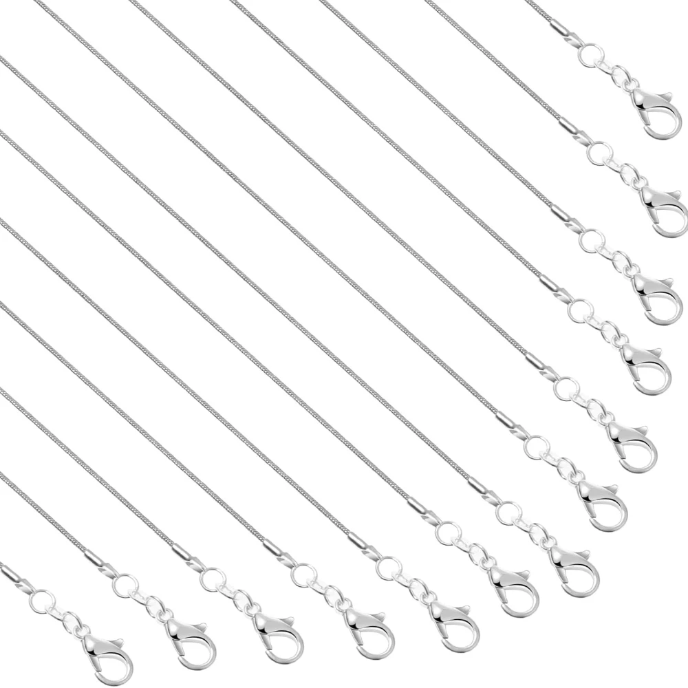 10pcs/Pack 925 Sterling Silver 1mm Snake Chain Necklace for Woman Men Fashion Wedding Engagement Jewelry Wholesale
10pcs/Pack 925 Sterling Silver 1mm Snake Chain Necklace for Woman Men Fashion Wedding Engagement Jewelry Wholesale