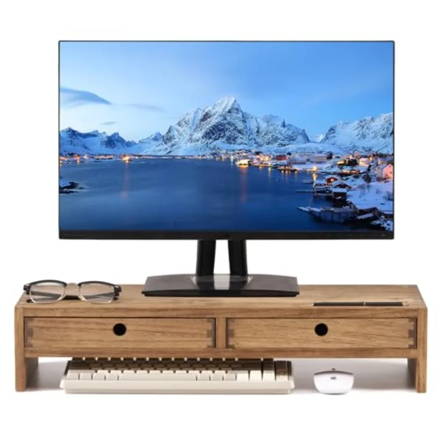 Wood Monitor Stand with 2 Drawers for Home Office, Solid Wood Computer Monitor Riser, Desktop Organizer Shelf with Cable Manage
Wood Monitor Stand with 2 Drawers for Home Office, Solid Wood Computer Monitor Riser, Desktop Organizer Shelf with Cable Manage