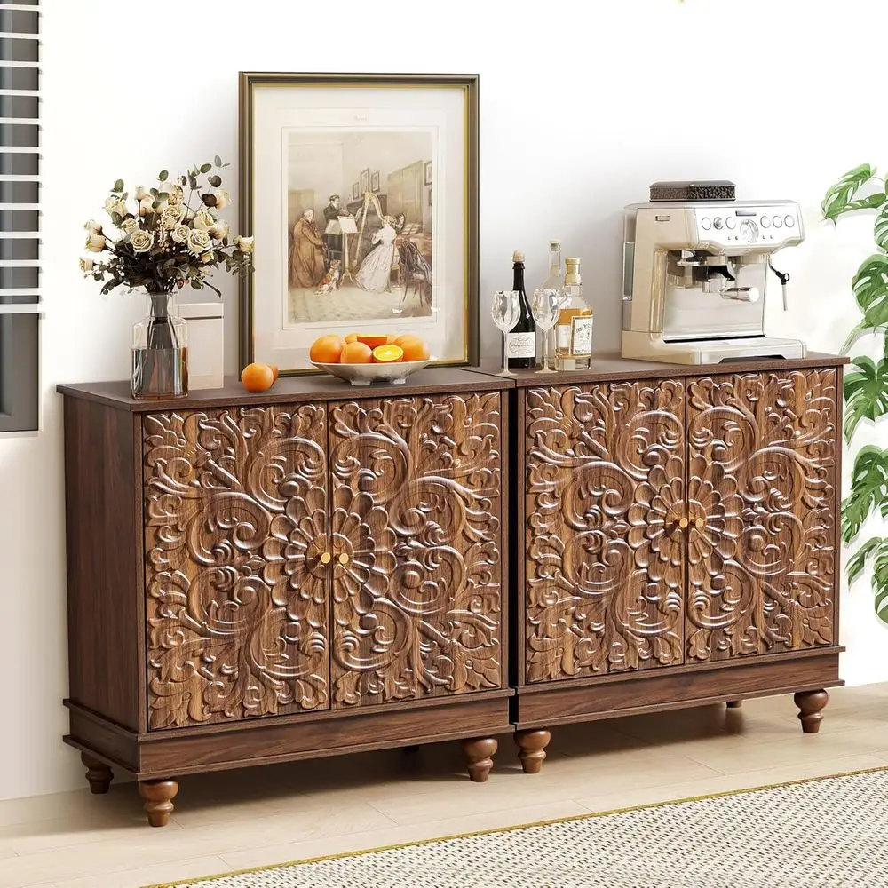 2-Door Walnut Carved Sideboard with Adjustable Shelves for Entryway Storage
2-Door Walnut Carved Sideboard with Adjustable Shelves for Entryway Storage