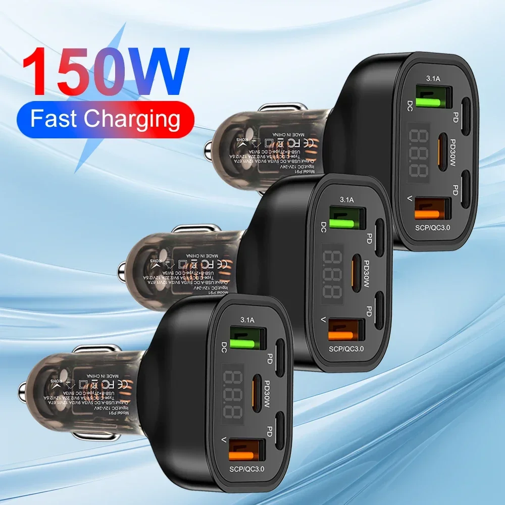 Автомобильное зарядное устройство USB C 5 в 1, 150 Вт, с индикатором напряжения
Автомобильное зарядное устройство USB C 5 в 1, 150 Вт, с индикатором напряжения