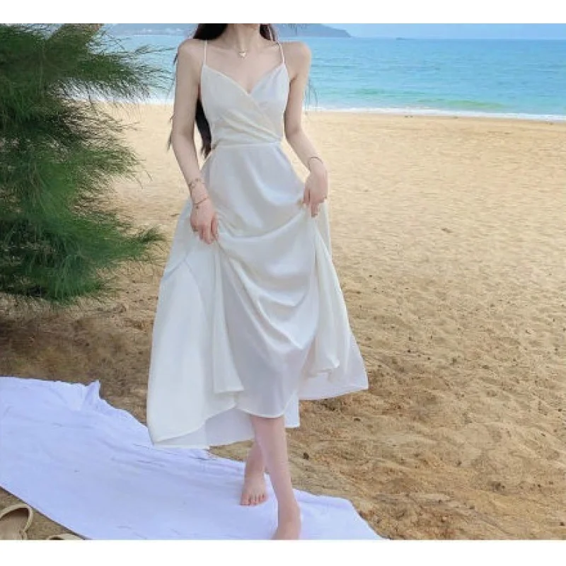 's White Dress Sweet Women's Summer Long Fairy Strap Backless Beach Skirt Seaside Vacation
's White Dress Sweet Women's Summer Long Fairy Strap Backless Beach Skirt Seaside Vacation