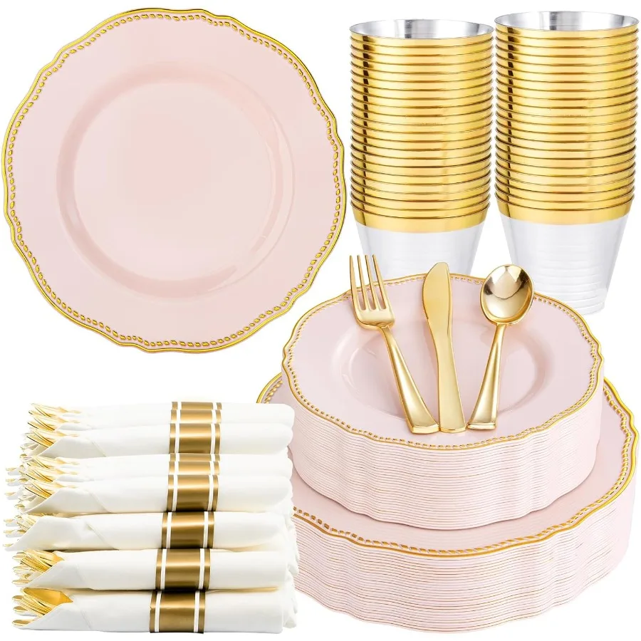 175 шт. розовые и золотые пластиковые тарелки. Розовый пластиковый набор посуды. В комплект входит 25 обеденных тарелок. 25 десертных посуды, 25 чашек, 25 напорков.
175 шт. розовые и золотые пластиковые тарелки. Розовый пластиковый набор посуды. В комплект входит 25 обеденных тарелок. 25 десертных посуды, 25 чашек, 25 напорков.