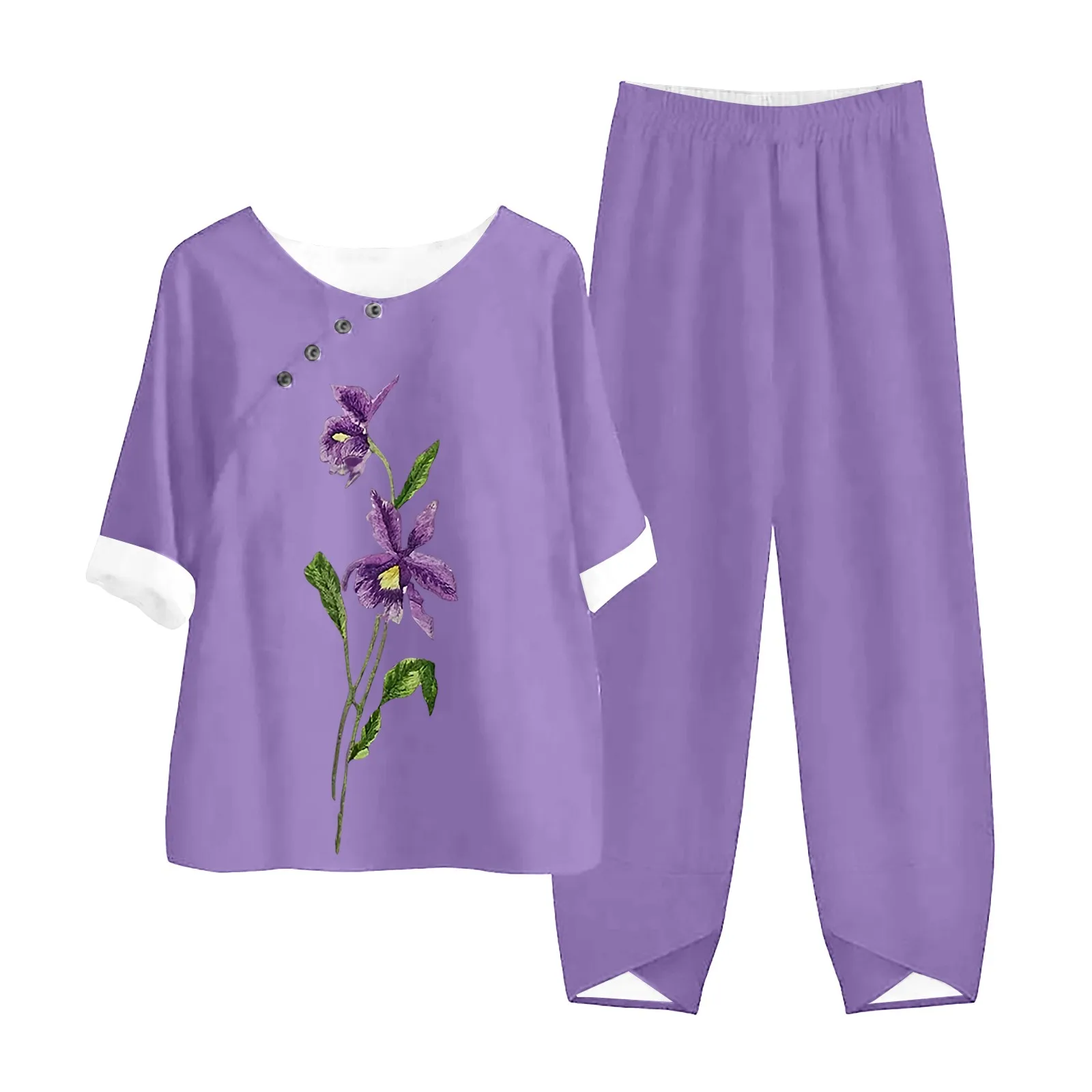 2PCS Middle-Aged Elderly Mother's Two Piece Set Summer Female Outfit Short Sleeve Loose Breathable Top + Seven Points Pants Suit
2PCS Middle-Aged Elderly Mother's Two Piece Set Summer Female Outfit Short Sleeve Loose Breathable Top + Seven Points Pants Suit