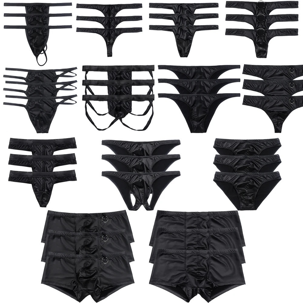 3-Pack Men's PVC Leather Sexy Underpants Black Low Waist Tight Thong Bikini Flat Corner Briefs U-shaped Expansion Bag Underwear
3-Pack Men's PVC Leather Sexy Underpants Black Low Waist Tight Thong Bikini Flat Corner Briefs U-shaped Expansion Bag Underwear