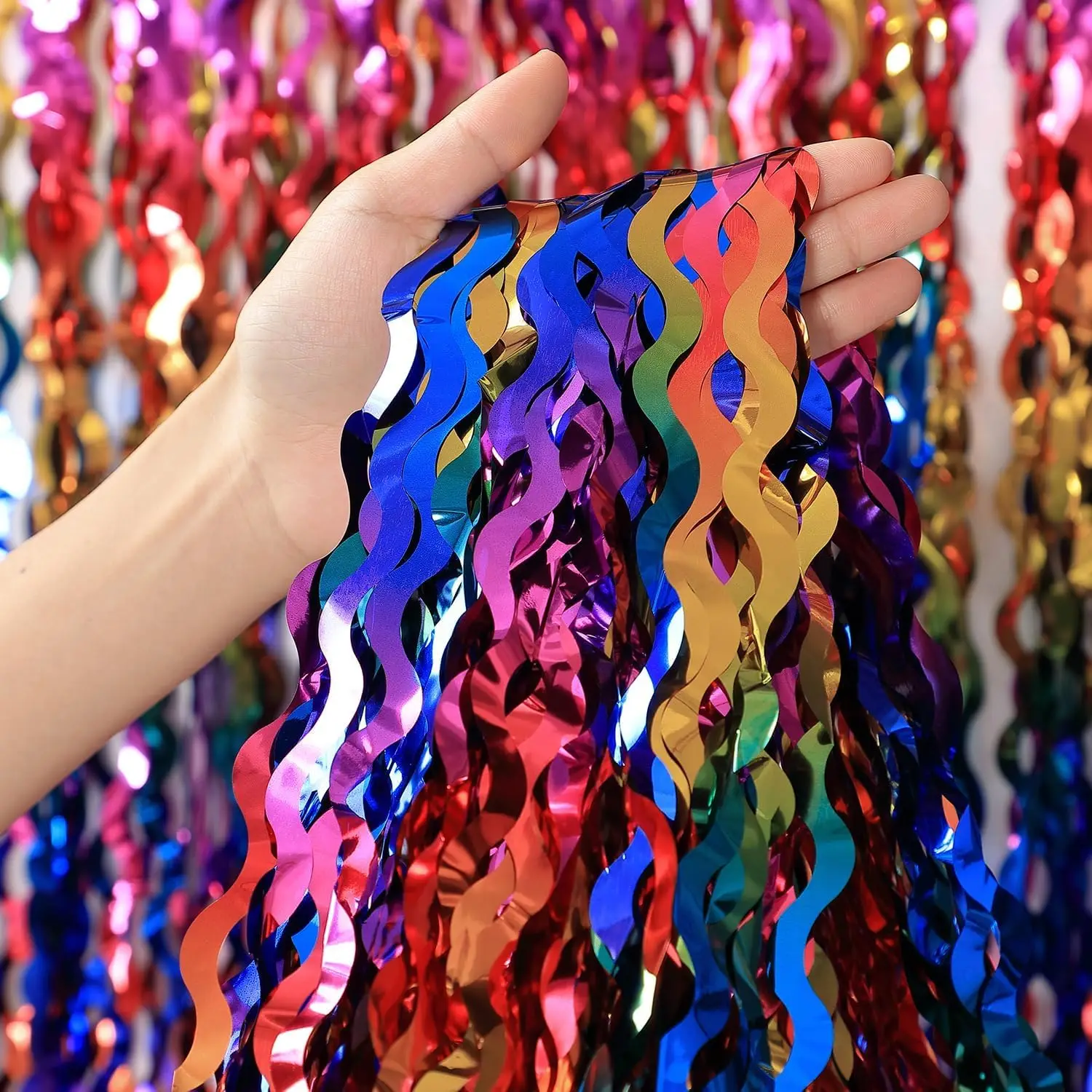 100Pcs Colorful Foil Fringe Curtain Backdrop 1X2M Wavy Rainbow Tinsel Backdrop Curtain Metallic Streamers Holiday Party Decor
100Pcs Colorful Foil Fringe Curtain Backdrop 1X2M Wavy Rainbow Tinsel Backdrop Curtain Metallic Streamers Holiday Party Decor