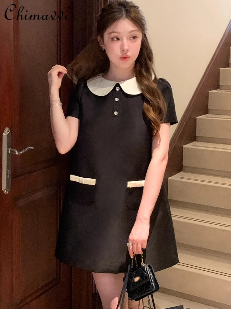 French Elegant Temperament Socialite Party Dress Doll Collar Bubble Sleeve Bow Pocket High Waist A-line Simple Short Dress Women
French Elegant Temperament Socialite Party Dress Doll Collar Bubble Sleeve Bow Pocket High Waist A-line Simple Short Dress Women