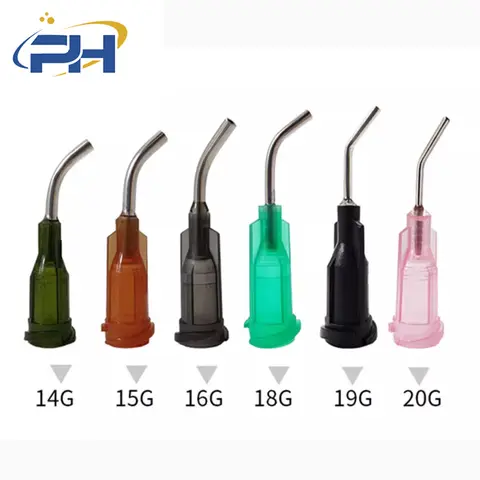 Preço de fábrica 14g--32g 1/2 polegada parafuso agulha de aço plástico 45 graus curvado ponta da agulha agulha de distribuição industrial