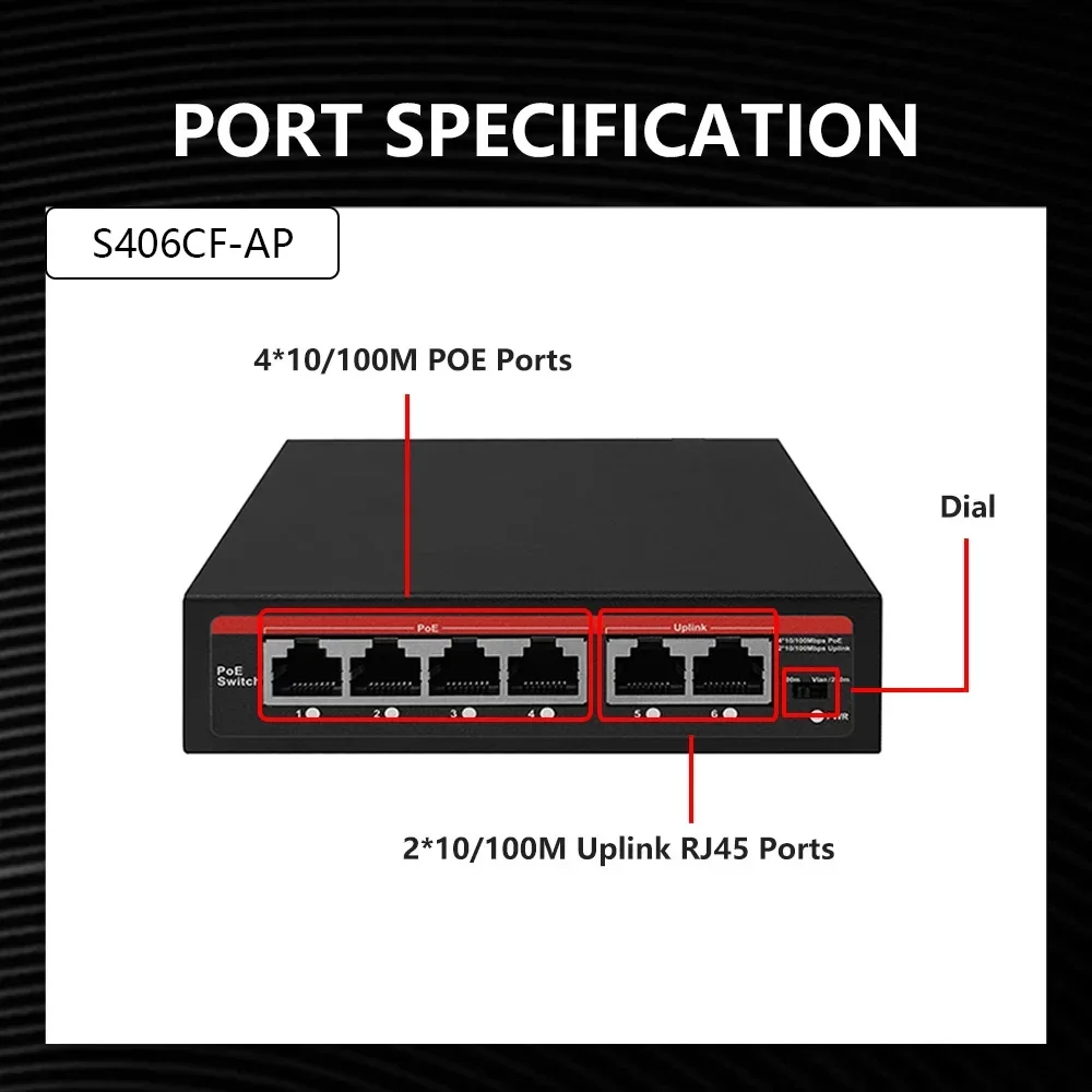 New 6 Ports 10/100Mbps with 2 Uplink RJ45 Ports AI POE AI Smart Ethernet Switch Switch Smart Switch for IP Camera/Wireless AP
New 6 Ports 10/100Mbps with 2 Uplink RJ45 Ports AI POE AI Smart Ethernet Switch Switch Smart Switch for IP Camera/Wireless AP