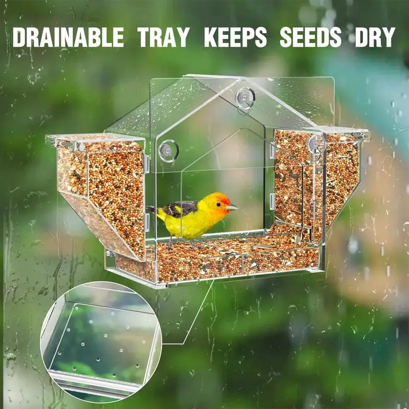 Wild Bird Feeders Clear Acrylic Window Feeder For Bird Double-Compartment Structure Pet Food Organizer For Parrot Sparrow
Wild Bird Feeders Clear Acrylic Window Feeder For Bird Double-Compartment Structure Pet Food Organizer For Parrot Sparrow