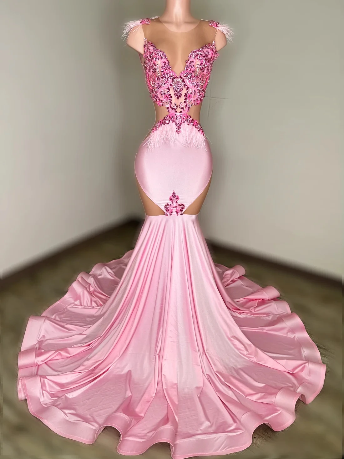 Pink African American Prom Dresses Mermaid Sheer Beaded Feather Black Girls Nigeria Robe De Soiree Evening Dresses Gown
Pink African American Prom Dresses Mermaid Sheer Beaded Feather Black Girls Nigeria Robe De Soiree Evening Dresses Gown
