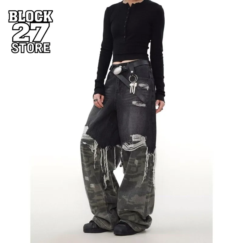 Мужские джинсы Harajuku, американские уличные камуфляжные лоскутные рваные джинсовые брюки с кисточками, винтажные потертые свободные брюки, уличная мода
Мужские джинсы Harajuku, американские уличные камуфляжные лоскутные рваные джинсовые брюки с кисточками, винтажные потертые свободные брюки, уличная мода