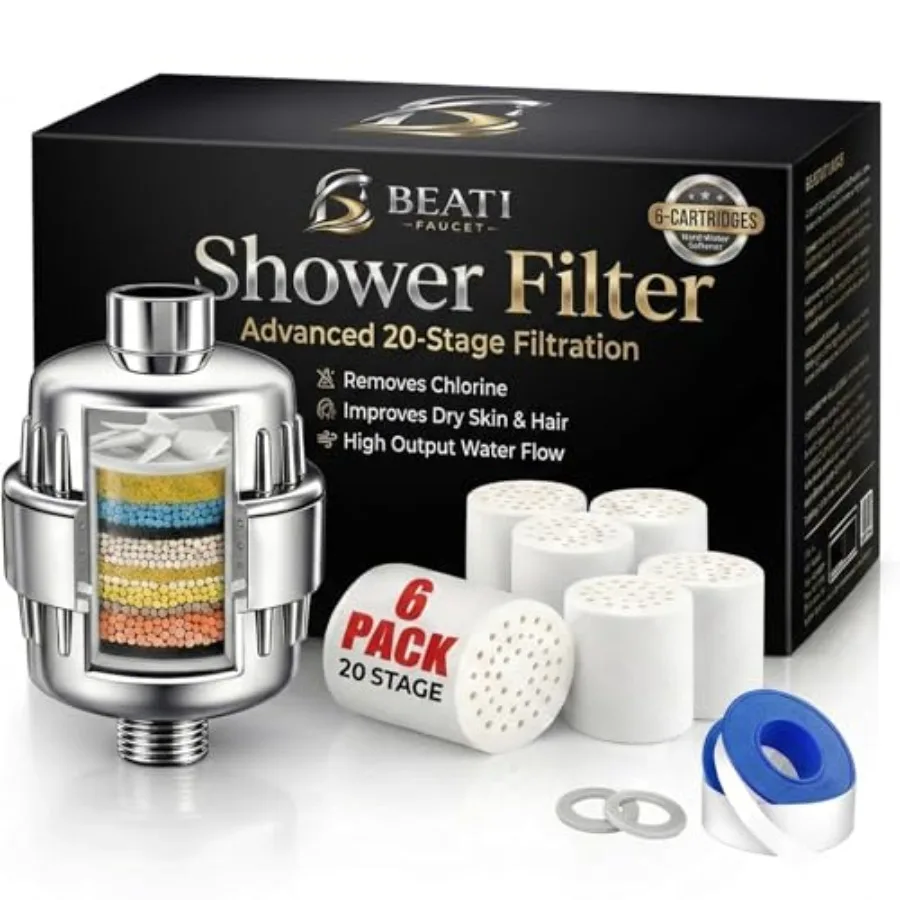 Chrome Shower Filter with KDF-55 Alkaline Carbon Vitamin C E 6 Cartridges Hard-Water Softener Removes Chlorine Fluoride Heavy M
Chrome Shower Filter with KDF-55 Alkaline Carbon Vitamin C E 6 Cartridges Hard-Water Softener Removes Chlorine Fluoride Heavy M