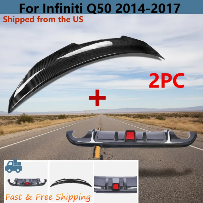 2 шт. для Infiniti Q50 2014-2017, задний диффузор автомобиля, бампер, губа со светодиодной подсветкой + спойлер багажника, крыло, комплект кузова из углеродного волокна
2 шт. для Infiniti Q50 2014-2017, задний диффузор автомобиля, бампер, губа со светодиодной подсветкой + спойлер багажника, крыло, комплект кузова из углеродного волокна