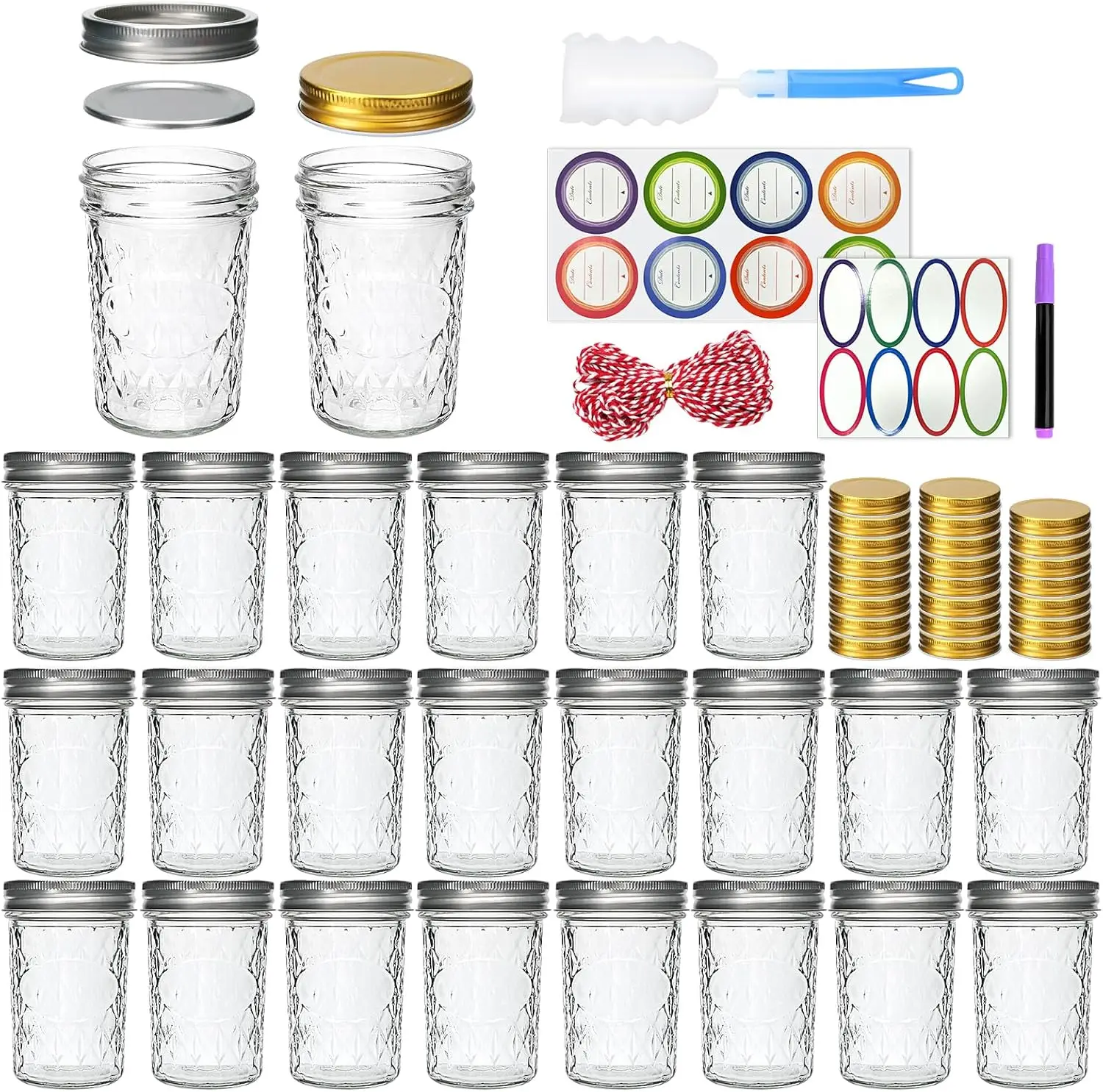 8oz Jars, Canning Jars,Jam Jars forJelly,Honey, Wedding Favors, Food Storage,Kitchen & DIY Gifts, with Lables,Sponge Brush
8oz Jars, Canning Jars,Jam Jars forJelly,Honey, Wedding Favors, Food Storage,Kitchen & DIY Gifts, with Lables,Sponge Brush