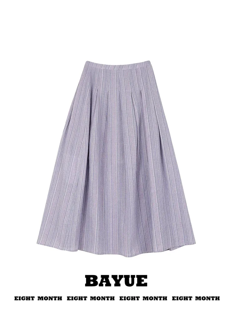 Slimming Pleated A-Line Midi Skirt Purple Stripe High Waist Half Body Summer Fashion Women's Standard Fit Long Skirt
Slimming Pleated A-Line Midi Skirt Purple Stripe High Waist Half Body Summer Fashion Women's Standard Fit Long Skirt