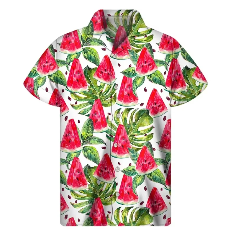 Hawaiian Tropical Watermelon Pattern Shirt Summer Street Short Sleeve 3D Printed Fruit Button Shirt Men's Lapel Shirt
Hawaiian Tropical Watermelon Pattern Shirt Summer Street Short Sleeve 3D Printed Fruit Button Shirt Men's Lapel Shirt