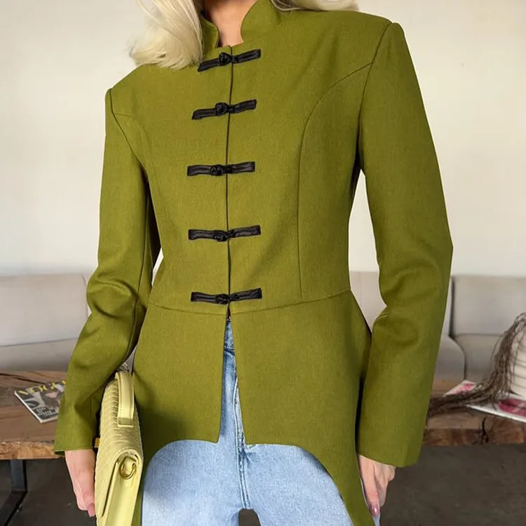 Stand Collar Fitted Waist Jacket Long Sleeve Solid Color Irregular Hem Chic Elegant Minimalist Style Women Coat Outerwear
Stand Collar Fitted Waist Jacket Long Sleeve Solid Color Irregular Hem Chic Elegant Minimalist Style Women Coat Outerwear