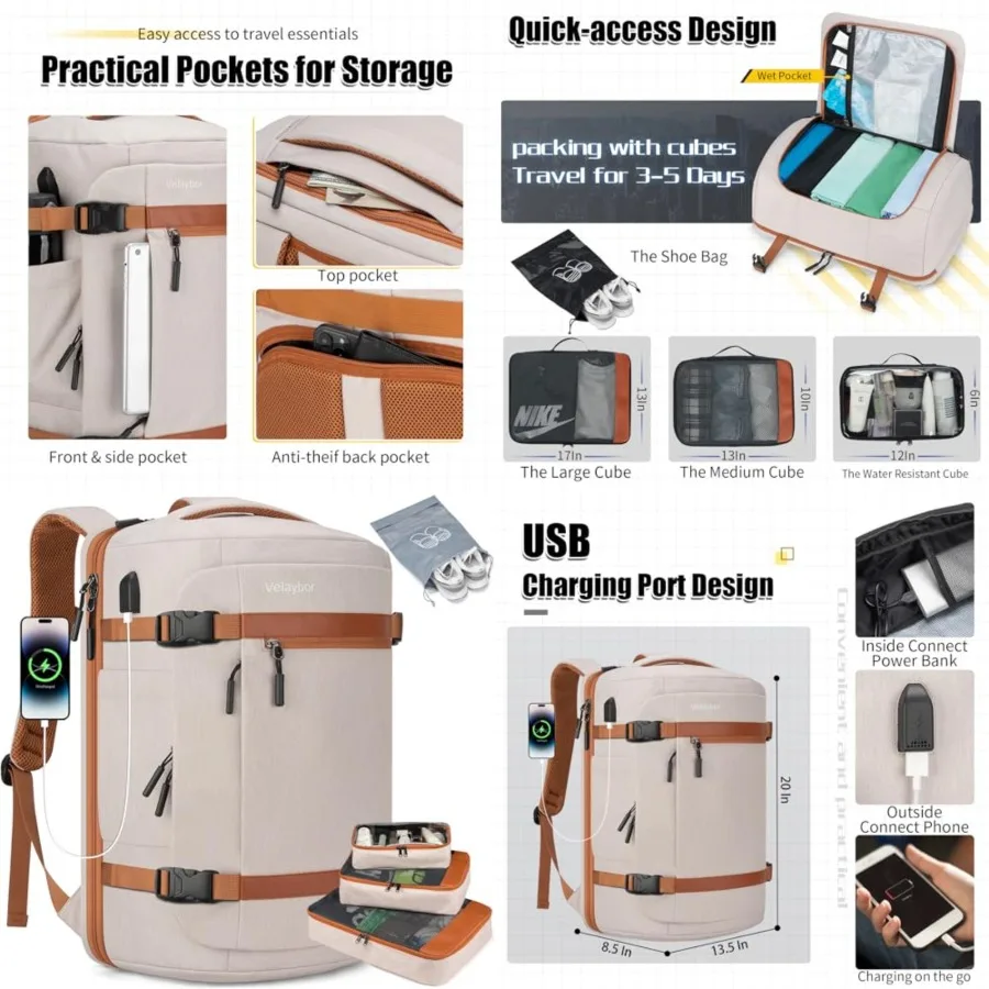42L Travel Backpack with 4 Packing Cubes, TSA Friendly Flight Approved Carry-On Bag, Water-Resistant Weekender Business Backpac
42L Travel Backpack with 4 Packing Cubes, TSA Friendly Flight Approved Carry-On Bag, Water-Resistant Weekender Business Backpac