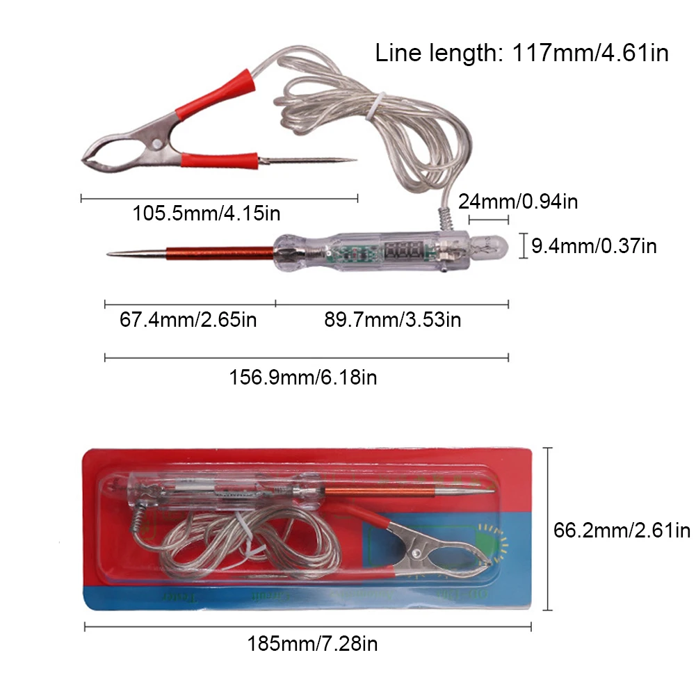 6V/12V/24V Auto Car Light Circuit Tester Digital Display Electric Light Test Pen Dual-color LED Light Car Diagnostic Test Tools