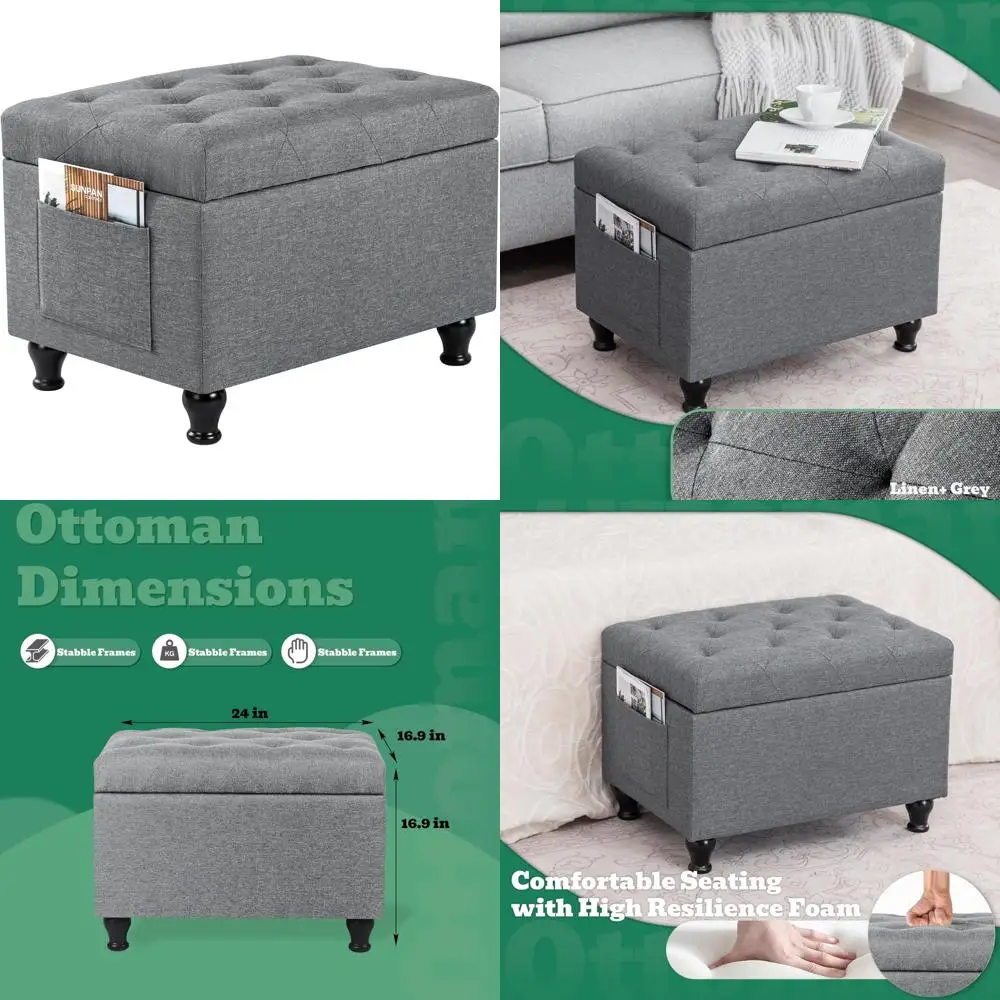 24 Inch Linen Storage Ottoman with Upholstered Footrest for Living Room
24 Inch Linen Storage Ottoman with Upholstered Footrest for Living Room