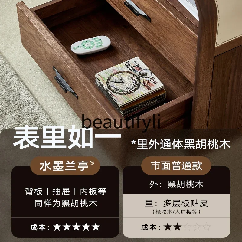 32All solid wood bedside table Italian style bedroom North American black walnut side cabinet Saddle leather veneer locker
32All solid wood bedside table Italian style bedroom North American black walnut side cabinet Saddle leather veneer locker