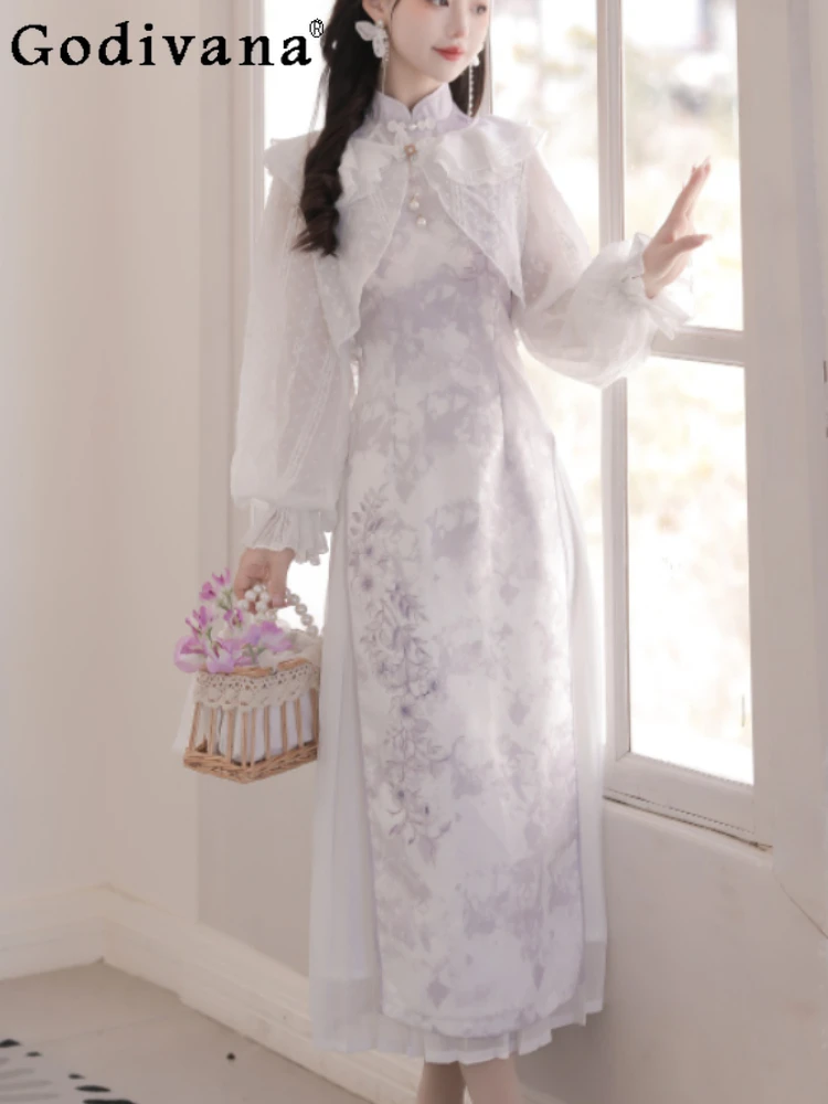 Women Summer Chinese Stand-up Collar High Waist A-line Slim Sleeveless Dress Fashion Versatile Printed Long Improved Cheongsam
Women Summer Chinese Stand-up Collar High Waist A-line Slim Sleeveless Dress Fashion Versatile Printed Long Improved Cheongsam