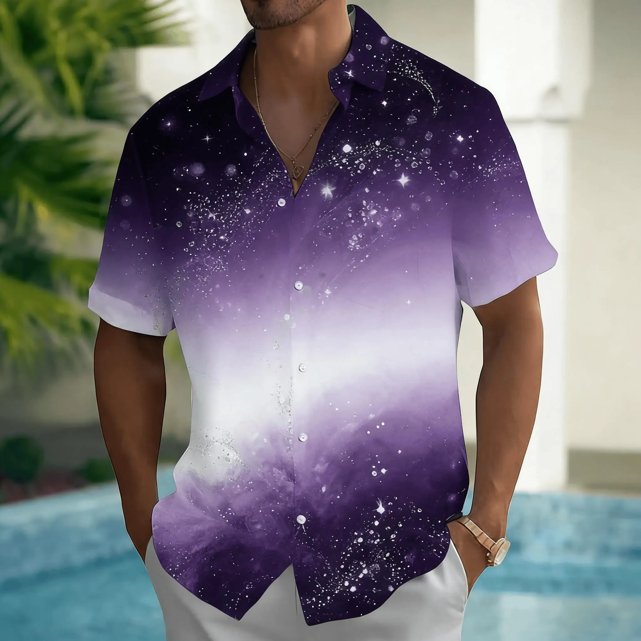 Men's Galaxy Ombre Print Short Sleeve Shirt, Starry Night Cosmic Design Button Down for Spring Summer Casual
Men's Galaxy Ombre Print Short Sleeve Shirt, Starry Night Cosmic Design Button Down for Spring Summer Casual