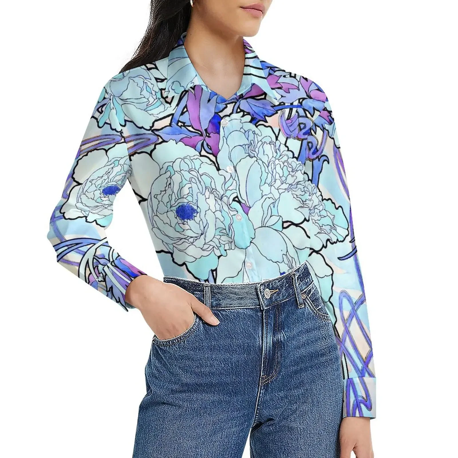 Art Nouveau Blouse Long-Sleeve Lapel Blue Floral Funny Blouses Womens Fashion Spring and Autumn Commuter New Style Casual Shirt
Art Nouveau Blouse Long-Sleeve Lapel Blue Floral Funny Blouses Womens Fashion Spring and Autumn Commuter New Style Casual Shirt