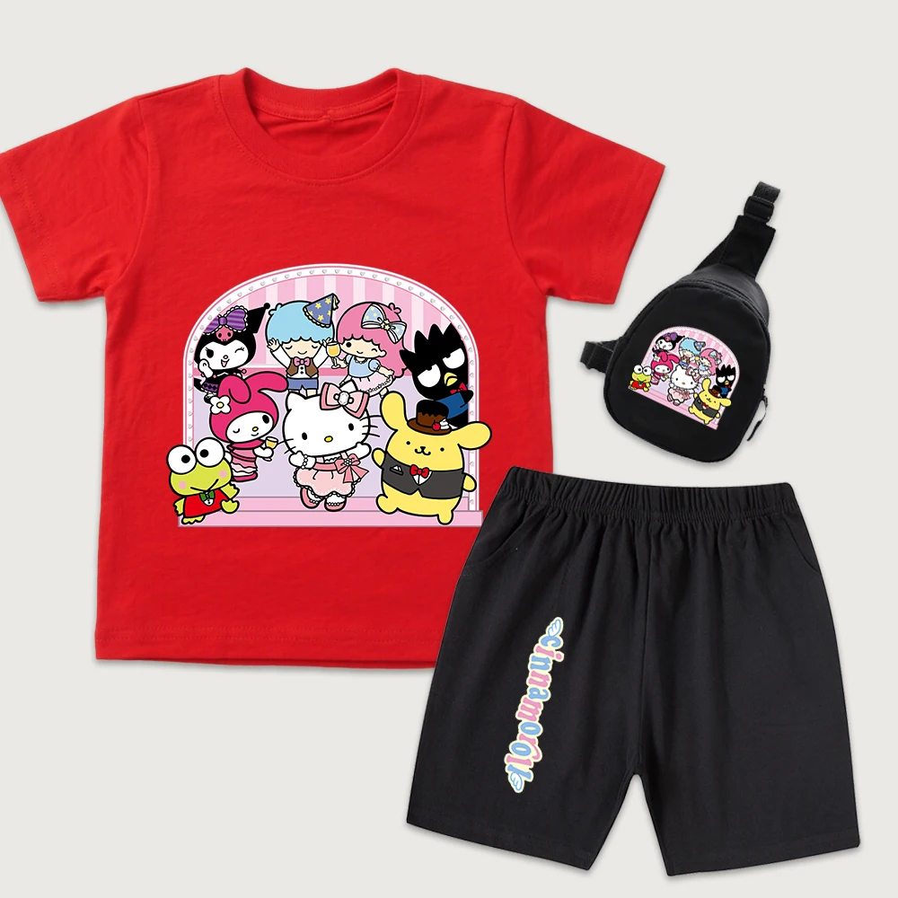 Детская хлопковая футболка с принтом Hello Kitty Cute Dance Party, шорты, мини-сумка на грудь, комплект из 3 предметов для мальчиков и девочек, летняя одежда
Детская хлопковая футболка с принтом Hello Kitty Cute Dance Party, шорты, мини-сумка на грудь, комплект из 3 предметов для мальчиков и девочек, летняя одежда