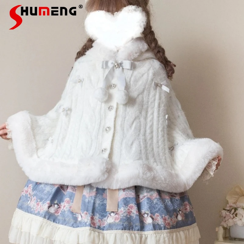 Original Lolita White Hooded Cloak Autumn and Winter Women's Sweet Cute Bow Warm Thickened Short Jacket Girls Y2K Capes Ponchos
Original Lolita White Hooded Cloak Autumn and Winter Women's Sweet Cute Bow Warm Thickened Short Jacket Girls Y2K Capes Ponchos